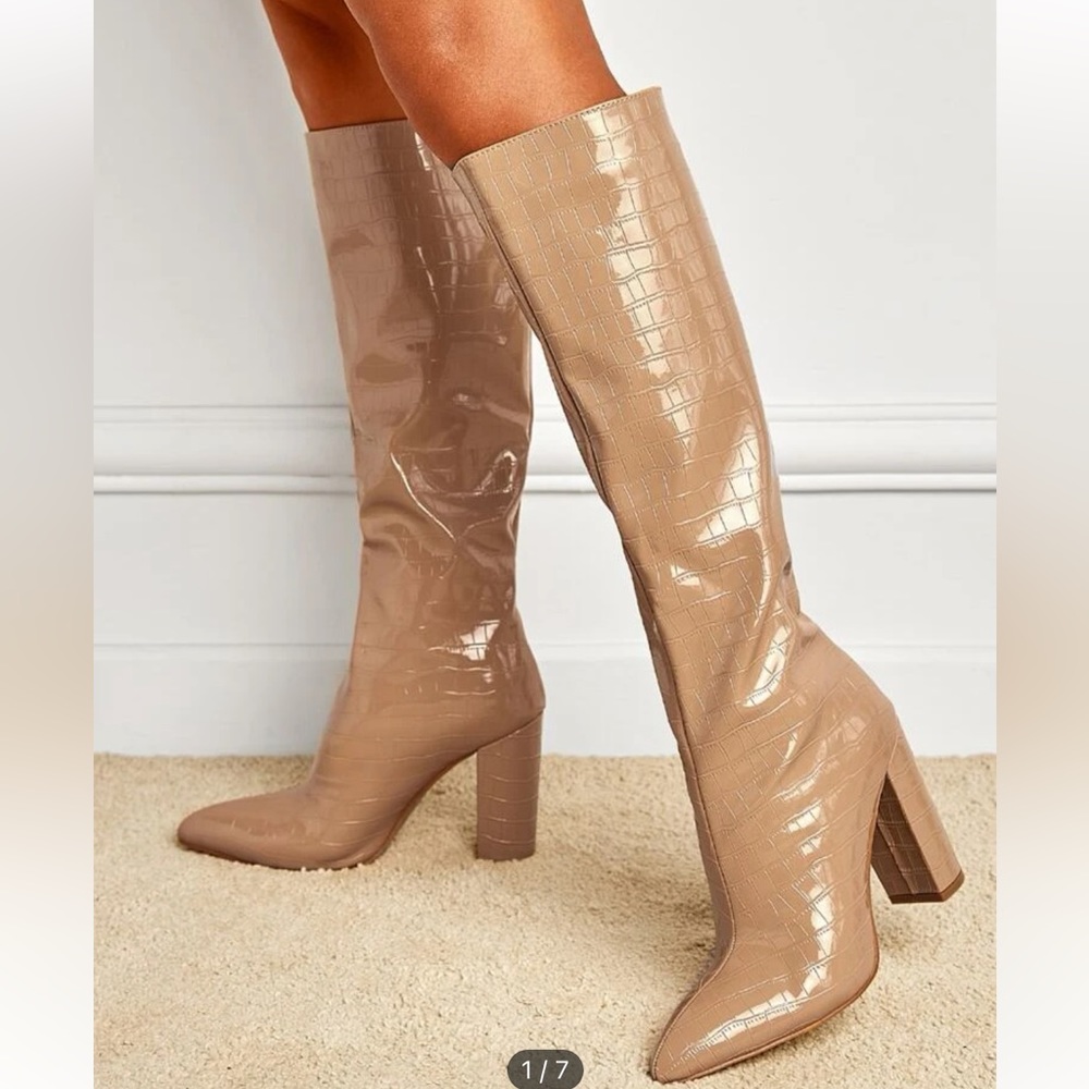 Croc embossed point toe chunky boots